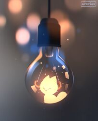 Rule 34 | apofiss, artist name, blurry, blurry background, brown background, cat, light bulb, lowres, multicolored background, original