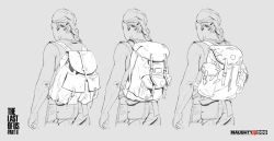 Rule 34 | 1girl, abby (the last of us), ashley swidowski, backpack, bag, braid, concept art, from behind, greyscale, monochrome, muscular, official art, pocket, tank top, the last of us (series), the last of us 2