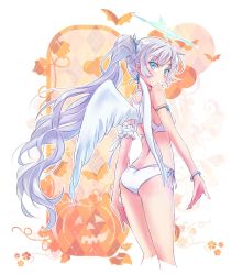 Rule 34 | 1girl, bad anatomy, blue eyes, earrings, halo, highres, iesupa, jewelry, long hair, ponytail, rwby, scar, scar across eye, scar on face, see-through, side ponytail, solo, underwear, weiss schnee, white hair, wings
