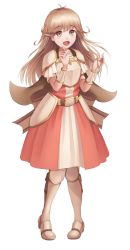 Rule 34 | 1girl, alternate costume, armor, awan0918, blonde hair, breastplate, brown eyes, commission, dress, faye (fire emblem), fire emblem, fire emblem echoes: shadows of valentia, full body, highres, long hair, nintendo, open mouth, simple background, solo, white background