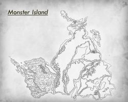 Rule 34 | absurdres, cave, godzilla (series), highres, island, kaijuu, lake, map, monster island, monsterverse, ocean, sea monster, toho, tree, volcano, warner bros