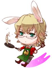 Rule 34 | 10s, 1boy, :&lt;, animal ears, apron, aya (aibou1725), barnaby brooks jr., blonde hair, boots, rabbit, rabbit ears, chibi, cooking, fried rice, frying pan, glasses, kemonomimi mode, male focus, shadow, short hair, solo, spatula, tiger &amp; bunny