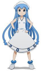 Rule 34 | 1girl, absurdres, blue eyes, dress, hands on own hips, hat, highres, ikamusume, long hair, shinryaku! ikamusume, solo, tentacles, tentacle hair
