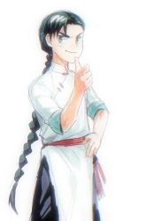 Rule 34 | 1boy, black pants, blush, braid, braided ponytail, changpao, chinese clothes, closed mouth, cowboy shot, finger gun, forehead, godzillapigeon1, green eyes, green hair, hand on own hip, hand up, happy, highres, light blush, long hair, looking to the side, male focus, matching hair/eyes, ouyang zan (scissor seven), pants, pointing, pointing at viewer, sash, scissor seven, simple background, single braid, sketch, sleeves rolled up, smile, solo, standing, v-shaped eyebrows, very long hair, white background