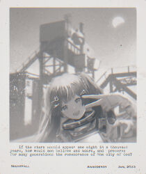 Rule 34 | 1girl, ankodesoy, artist name, astronaut, blunt bangs, border, building, commentary, dated, english text, greyscale, hair ornament, hairclip, highres, leaning to the side, monochrome, moon, nijisanji, no headwear, official alternate costume, open mouth, photo (object), rabbit hair ornament, screen, smile, solo, source quote, spacesuit, sparkle, symbol-only commentary, truss, tsukino mito, tsukino mito (16th costume), twintails, undershirt, upper body, v, virtual youtuber