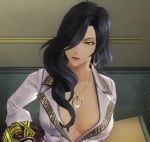 Rule 34 | 1girl, 3d, amamiya tsubaki, animated, black hair, bouncing breasts, breasts, cleavage, earrings, god eater, green eyes, jewelry, large breasts, long hair, necklace, tagme, video