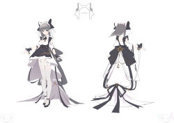 Rule 34 | 1girl, anchor symbol, animal ears, apron, azur lane, back bow, black footwear, blue eyes, bow, breasts, cat ears, cheshire (azur lane), cleavage, detached sleeves, dress, fake animal ears, frilled apron, frills, garter straps, grey hair, hairband, large breasts, long dress, looking at viewer, medium hair, puffy short sleeves, puffy sleeves, ribbon, short sleeves, simple background, sketch, solo, thighhighs, white background, white dress, white thighhighs, wrist cuffs, yyy (zelda10010)