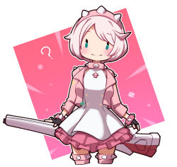 Rule 34 | 1girl, aqua eyes, bracelet, breasts, clover, collar, dress, elphelt valentine, four-leaf clover, frilled dress, frills, guilty gear, guilty gear strive, hairband, highres, jacket, jewelry, large breasts, long sleeves, looking at viewer, pink dress, pink hairband, pink jacket, short hair, spiked bracelet, spiked collar, spiked hairband, spikes, two-tone dress, umenodo, white dress, white hair