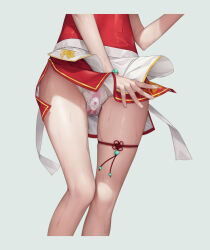 Rule 34 | 1girl, apron, china dress, chinese clothes, covered navel, crotch seam, dress, highres, murakami suigun, original, panties, pussy juice, red dress, ribbon, sex toy, side slit, skindentation, thigh strap, thighs, underwear, vibrator, vibrator under clothes, vibrator under panties, wet, wet clothes, wet panties, white apron, white ribbon