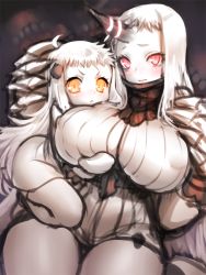 Rule 34 | 10s, 2girls, abyssal ship, blush, grabbing another&#039;s breast, breasts, claws, colored skin, curvy, dress, covered erect nipples, grabbing, horns, huge breasts, kantai collection, large breasts, long hair, looking at viewer, multiple girls, northern ocean princess, pink eyes, red eyes, ribbed dress, ribbed sweater, seaport princess, short dress, single horn, sketch, sweater, sweater dress, white hair, white skin, wide hips, yapo (croquis side), yellow eyes