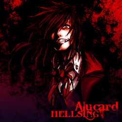 Rule 34 | 1boy, alucard (hellsing), black hair, character name, clenched teeth, coat, collared shirt, copyright name, evil smile, fang, formal, friction, grin, hair over one eye, happy, hellsing, long hair, looking at viewer, male focus, overcoat, red coat, red eyes, shirt, sketch, smile, solo, suit, teeth, upper body, vampire, white shirt