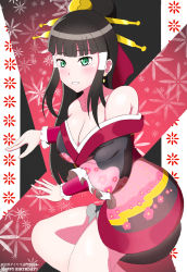 Rule 34 | 1girl, alternate costume, aqua eyes, artist name, artist request, bare legs, bare shoulders, black hair, black kimono, black shorts, blunt bangs, blush, bow, breasts, cleavage, collarbone, earrings, female focus, floral print, flower, flower print, gloves, green eyes, hair bow, hair flower, hair ornament, hairclip, highres, japanese clothes, jewelry, kimono, kurosawa dia, long hair, looking at viewer, love live!, love live! sunshine!!, medium breasts, melancholy (pixiv37857259), mole, mole under mouth, my mai tonight, parted lips, ponytail, red bow, ribbon, short kimono, shorts, smile, solo, tabi