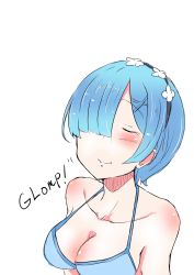 blue_hair blush bra breasts cleavage clip(368806sd) eyes_closed giant giant...