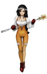 Rule 34 | 00s, 1girl, black eyes, black hair, breasts, catsuit, cleavage, female focus, final fantasy, final fantasy ix, garnet til alexandros xvii, gloves, highres, light smile, long hair, looking at viewer, solo, staff, thigh gap, thighs, zozo