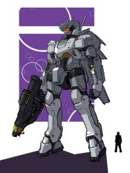 Rule 34 | assault visor, clenched hand, cosmos24368, from side, gun, highres, holding, holding gun, holding weapon, looking ahead, mecha, no humans, original, robot, science fiction, silhouette, size comparison, sketch, solo focus, weapon