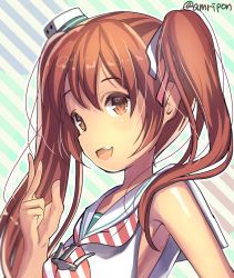 Rule 34 | 10s, 1girl, :d, amripo, anchor, brown eyes, brown hair, dark-skinned female, dark skin, dress, fang, highres, kantai collection, libeccio (kancolle), one-hour drawing challenge, open mouth, sailor dress, smile, solo