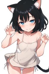 Rule 34 | 1girl, absurdres, animal ear fluff, animal ears, black hair, blue eyes, borrowed character, breasts, camisole, cat ears, cat girl, cat tail, claw pose, extra ears, highres, izmr ifrt, layla (mino), looking at viewer, no pants, original, panties, short hair, small breasts, smile, stitches, strap slip, tail, underwear, white panties