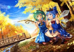Rule 34 | + +, 2girls, :o, acorn, animal, arm up, ascot, autumn leaves, black footwear, blue bow, blue dress, blue hair, blue skirt, blue sky, blue vest, blush, bobby socks, bow, bowtie, bridge, chipmunk, cirno, cloud, collared shirt, commentary, commission, daiyousei, dappled sunlight, day, dress, english commentary, fairy wings, frilled shirt collar, frills, grass, green hair, hair bow, hand on own knee, hands up, head wreath, ice, ice wings, kapuchii, kneeling, leaf, lens flare, long dress, looking at another, mary janes, multiple girls, mushroom, nature, open hands, open mouth, outdoors, outstretched hand, pinafore dress, pinecone, puffy short sleeves, puffy sleeves, railing, red bow, rock, scenery, shirt, shoes, short hair, short sleeves, side ponytail, skirt, skirt set, sky, sleeveless dress, smile, socks, sparkle, sparkling eyes, squatting, squirrel, stream, sunlight, swept bangs, tareme, touhou, transparent wings, tree, tree shade, under tree, undershirt, vest, water, white legwear, white shirt, wing collar, wings, wreath, yellow bow