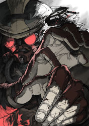 Rule 34 | 1other, absurdres, ambiguous gender, apex legends, bad id, bad pixiv id, bloodhound (apex legends), cable, gas mask, gloves, glowing, glowing eyes, goggles, helmet, highres, looking at viewer, mask, mouth mask, open hands, red gloves, solo, upper body, western osakabe