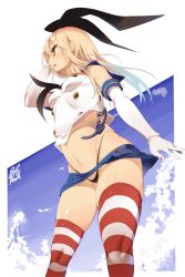 Rule 34 | 10s, 1girl, blonde hair, brown eyes, elbow gloves, gloves, hairband, kantai collection, long hair, panties, shimakaze (kancolle), skirt, solo, striped clothes, striped thighhighs, thighhighs, underwear, uo denim