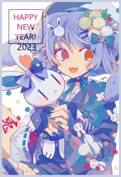 Rule 34 | 1girl, 2023, animal ears, auko, blue bow, blue nails, bow, commentary request, hair bow, hair ornament, happy new year, heterochromia, highres, holding, holding stuffed toy, japanese clothes, kimono, leg tattoo, leg up, long sleeves, looking at viewer, lop rabbit ears, nail polish, new year, orange eyes, original, pink eyes, purple hair, purple kimono, rabbit, rabbit ears, rabbit girl, rabbit hair ornament, short hair, signature, simple background, solo, stuffed animal, stuffed rabbit, stuffed toy, tattoo, white background, wide sleeves, | |