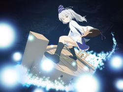 Rule 34 | 1girl, bad id, bad pixiv id, blue background, boat, boots, female focus, grey eyes, grey hair, grin, hand fan, hat, high collar, highres, japanese clothes, jean0503, knee boots, light particles, long sleeves, looking at viewer, mononobe no futo, open hands, perspective, pom pom (clothes), ribbon, short hair, side ponytail, smile, solo, surfing, tate eboshi, teeth, touhou, watercraft, wide sleeves