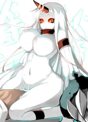 Rule 34 | 10s, 1boy, 1girl, abyssal ship, blush, bouncing breasts, breasts, claws, colored skin, cum, curvy, detached sleeves, glowing, glowing eyes, hetero, highres, horns, kantai collection, kneehighs, large breasts, long hair, navel, nipples, nude, pale skin, red eyes, seaport princess, sex, shiki (psychedelic g2), simple background, single horn, socks, solo focus, thighs, white background, white hair, white skin, white socks