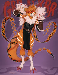 Rule 34 | + +, 1girl, armor, barcode, belt, breasts, claws, digimon, digimon adventure tri., fur collar, furry, highres, linielley, meicrackmon vicious mode, neon trim, red eyes, short hair, tabard