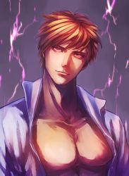 Rule 34 | 1boy, bad id, bad pixiv id, blonde hair, casual, fate/zero, fate (series), gilgamesh (fate), lightning, male focus, open clothes, open shirt, red eyes, rugo12, shirt, solo