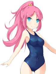 Rule 34 | 1girl, blue eyes, kuro (be ok), long hair, one-piece swimsuit, original, outstretched arms, pink hair, ponytail, school swimsuit, solo, spread arms, swimsuit