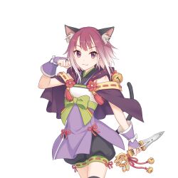 Rule 34 | animal ears, cat ears, cat girl, dagger, gradient hair, holding, holding dagger, holding knife, holding weapon, knife, medium hair, multicolored hair, official art, princess connect!, purple eyes, red hair, tachi-e, tail, tamaki (princess connect!), transparent background, weapon, white hair