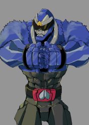 Rule 34 | 1boy, abs, animification, avataro sentai donbrothers, black pants, blue fur, clenched hands, gorilla, highres, ichitaka (1015ichitaka), muscular, muscular male, own hands together, pants, sarubrother, stylistic, sunglasses, super sentai