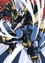 Rule 34 | armor, claws, digimon, digimon (creature), dragon, highres, imperialdramon, imperialdramon fighter mode, looking at viewer, solo, wings