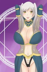 Rule 34 | 1girl, alternate breast size, blush, breasts, cleavage, fire emblem, fire emblem awakening, highres, huge breasts, large breasts, midriff, navel, nintendo, open mouth, raigarasu, revealing clothes, robin (female) (fire emblem), robin (fire emblem), smile, solo, sorcerer (fire emblem awakening), tagme, twintails, white hair, yellow eyes