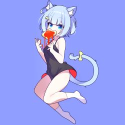 Rule 34 | 1girl, animal ears, bread, cat ears, cat tail, cross (vgne4542), food, full body, highres, jelly hoshiumi, phase connect, short hair, simple background, solo, tail