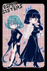 Rule 34 | 2girls, black hair, breasts, dress, fubuki (one-punch man), green eyes, green hair, high heels, highres, large breasts, multiple girls, one-punch man, siblings, sisters, tatsumaki