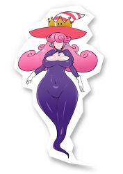 Rule 34 | 1girl, blush, breasts, closed mouth, commentary request, covered eyes, covered navel, crown, curly hair, dress, facing viewer, ghost, gloves, hair over eyes, hat, highres, jewelry, large breasts, long dress, long hair, long sleeves, looking at viewer, mario (series), necklace, nintendo, paper mario, paper mario: the thousand year door, pink hair, purple dress, rei (rei rr), smile, solo, super crown, super mario bros. 1, vivian (paper mario), white gloves