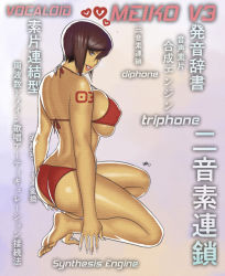 Rule 34 | 1girl, artist name, ass, bad id, bad pixiv id, barefoot, bikini, breasts, brown eyes, brown hair, character name, covered erect nipples, from behind, full body, heart, huge breasts, large breasts, looking back, meiko (vocaloid), meiko (vocaloid3), parted lips, short hair, solo, swimsuit, vocaloid, wakino keibun