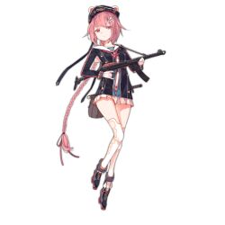 Rule 34 | 1girl, bag, black footwear, black jacket, braid, brown bag, colored shoe soles, finger on trigger, full body, girls&#039; frontline, gloves, gun, hair between eyes, hair ornament, hairclip, hat, holding, holding gun, holding weapon, jacket, leung ka che, long braid, long hair, long legs, long sleeves, looking at viewer, official art, pink hair, pps-43, pps-43 (girls&#039; frontline), red star, russian text, satchel, sheath, sheathed, shirt, simple background, single braid, skirt, solo, star (symbol), striped clothes, striped shirt, submachine gun, telnyashka, thighhighs, translation request, transparent background, very long hair, weapon, weapon request, white gloves, white skirt, white thighhighs