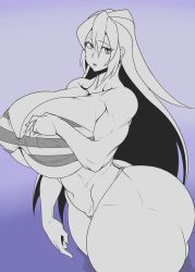 Rule 34 | 1girl, absurdres, ass, ber00, bikini, breasts, cleavage, collarbone, covered erect nipples, curvy, gigantic breasts, gundam, gundam build divers, gundam build divers re:rise, highres, huge ass, huge breasts, long hair, looking at viewer, may (gundam build divers re:rise), simple background, sketch, solo, stomach, striped bikini, striped clothes, swimsuit, thick thighs, thighs, wide hips