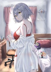 Rule 34 | 1girl, absurdres, ahoge, ass, bed, bra, breasts, chair, character doll, fate/grand order, fate (series), gilles de rais (caster) (fate), highres, indoors, jeanne d&#039;arc (fate), jeanne d&#039;arc alter (fate), kohaku teru, large breasts, office chair, panties, red bra, red panties, sei shounagon (fate), short hair, silver hair, solo, suzuka gozen (fate), swivel chair, underwear, undressing, yellow eyes