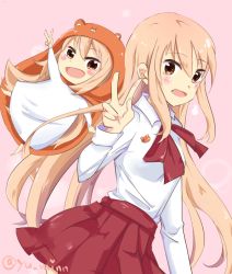Rule 34 | 10s, 1girl, blonde hair, blush, brown eyes, chibi, doma umaru, dual persona, hamster costume, himouto! umaru-chan, hood, komaru (himouto! umaru-chan), long hair, open mouth, skirt, smile, solo, yuumi (111512)