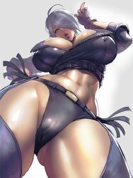 Rule 34 | abs, angel (kof), ass, breasts, contrapposto, duplicate, from below, huge ass, huge breasts, jacket, kisuu, looking down, muscular, muscular female, non-web source, pixel-perfect duplicate, the king of fighters, thick lips, white hair