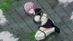 Rule 34 | 1girl, apron, arms behind back, ass, bdsm, blue eyes, blush, bondage, bound, bound ankles, bound arms, bound legs, breasts, fairy tail, highres, maid, maid apron, maid headdress, pink hair, screencap, skirt, thighhighs, virgo (fairy tail)