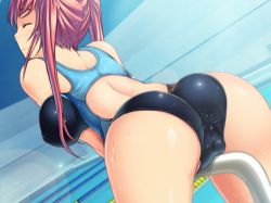 Rule 34 | 1girl, arina akua, ass, bosshi, clothed masturbation, competition swimsuit, crotch rub, female masturbation, game cg, masturbation, masturbation through clothes, one-piece swimsuit, partially visible vulva, solo, swimsuit, tagme, yarisugi itazura