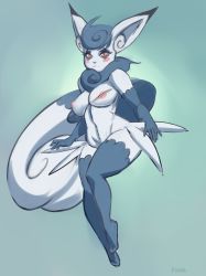 Rule 34 | 10s, 1girl, animal ears, blue hair, blush stickers, breasts, commentary, creatures (company), elbow gloves, full body, furry, furry female, game freak, gen 6 pokemon, gloves, highres, large breasts, live for the funk, meowstic, meowstic (female), navel, nintendo, nipples, nude, orange eyes, personification, pokemon, pokemon (creature), pokemon xy, scar, short hair, solo, tail, thighhighs