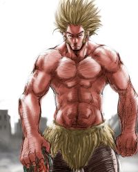 Rule 34 | 1boy, abs, black eyes, blonde hair, decapitation, guro, hunter x hunter, male focus, manly, muscular, severed head, sketch, solo, spiked hair, uvogin, ubougin, white background