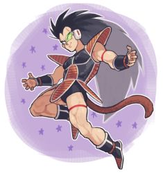 Rule 34 | 1boy, armor, black hair, boots, dragon ball, dragonball z, full body, long hair, male focus, monkey tail, muscular, nappooz, outline, raditz, scouter, shoulder armor, smile, solo, star (symbol), starry background, tail, vambraces, very long hair