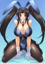 Rule 34 | 10s, 1girl, animal ears, bare shoulders, between breasts, black hair, blush, breasts, rabbit ears, rabbit tail, choker, cleavage, covered navel, fake animal ears, fishnet pantyhose, fishnets, flute, full body, gloves, haganef, hair ribbon, high school dxd, highleg, highleg leotard, huge breasts, instrument, kneeling, large breasts, leotard, long hair, looking at viewer, pantyhose, pink eyes, playboy bunny, recorder, ribbon, serafall leviathan, solo, tail, tareme, twintails, very long hair, white gloves