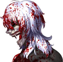 Rule 34 | 1boy, ahoge, black sclera, blood, blood in hair, blood on clothes, blood on face, colored sclera, fang, fangs, fangs out, game cg, grey hair, horror (theme), long hair, lowres, medium hair, official art, open mouth, portrait, red eyes, solo, takeuchi takashi, transparent background, tsukihime, tsukihime (remake), vampire, vlov arkhangel, white hair